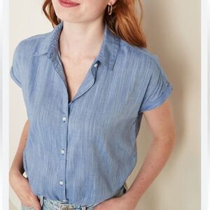 Old Navy Slub-Weave Cap Sleeve Shirt Women's Size S Light Blue Soft Flowy
